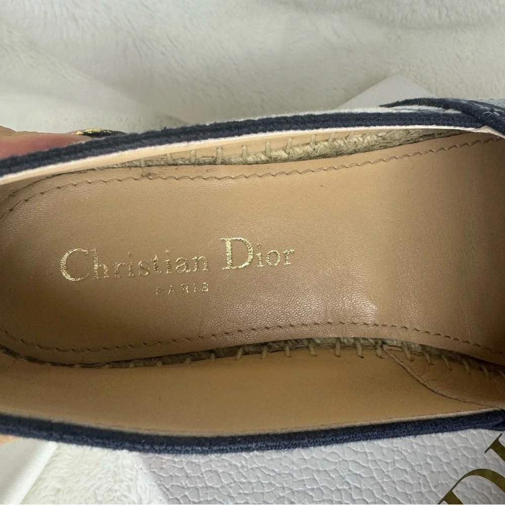Dior Granville Tie Dye Denim Blue White Logo Embroidered Espadrille